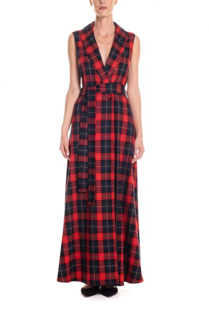 Gilet - vestito lungo tartan - rosso e blu