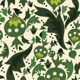 Green pattern with pomegranates