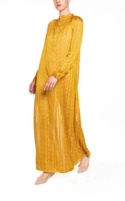 Yellow long kaftan with buttons, perfect for beachwear