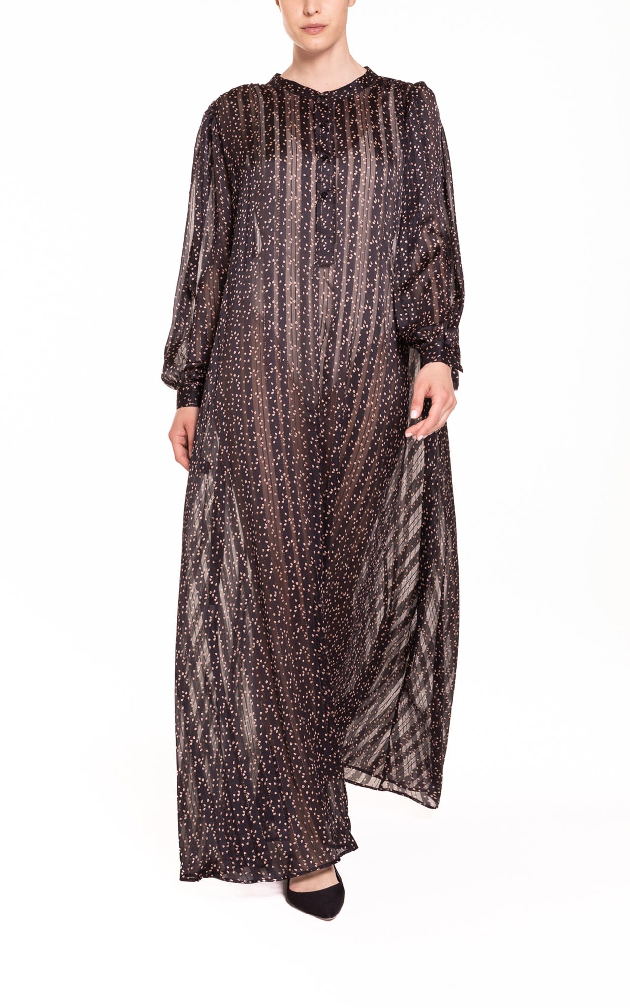 Caftano lungo con bottoni beachwear nero Poupine