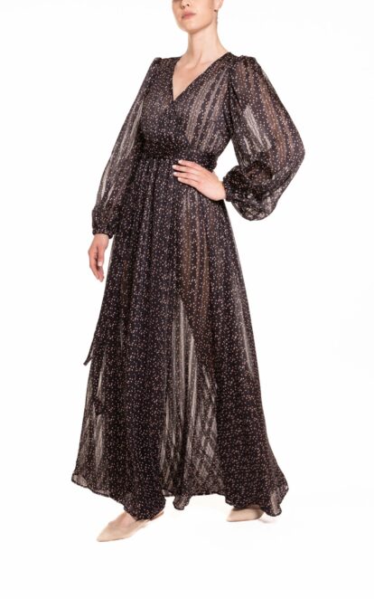 Black long wrap dress, perfect for beachwear