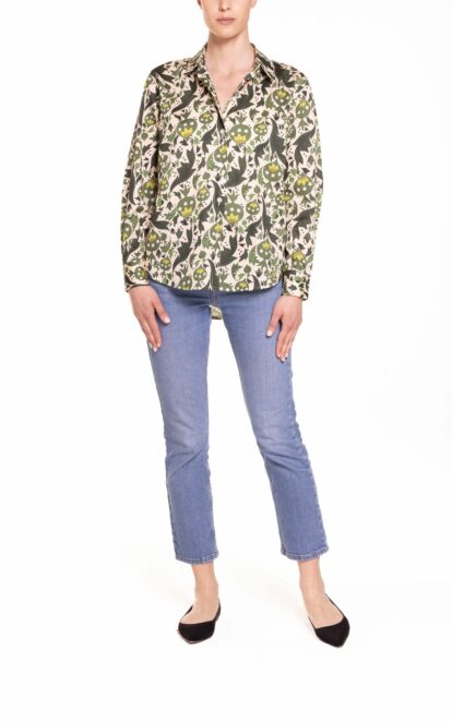 Camicia boyfriend fantasia verde con melograni