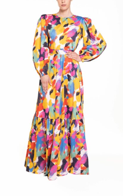 Blusa con maniche a sbuffo fantasia multicolor