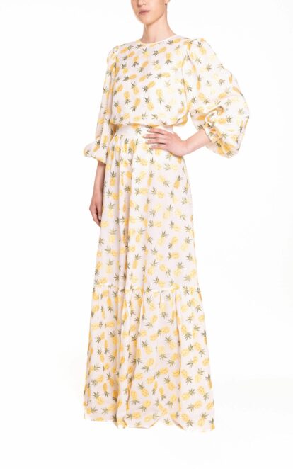 Blusa fantasia con maniche a sbuffo ricamo con ananas