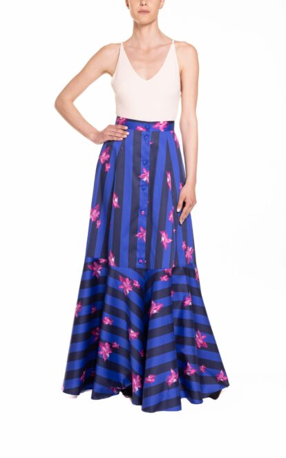 Maxi ruota con balza riga blu e bluette con fiore fucsia