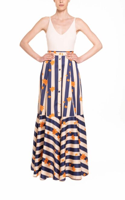 Maxi ruota con balza riga blu e panna con fiore arancio