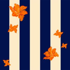 Blue and cream stripe with orange flower
