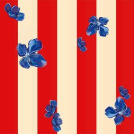 Red and cream stripe with bluette flower