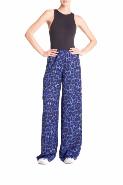 Blue And Black Animalier Print Cargo Pants