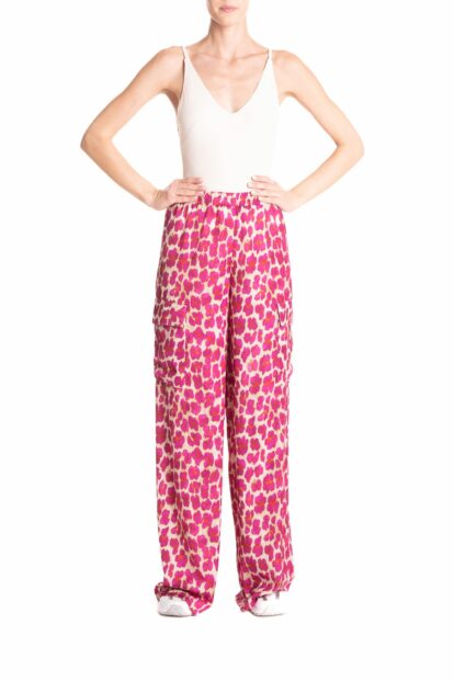 Fuchsia And Red Animalier Print Cargo Pants