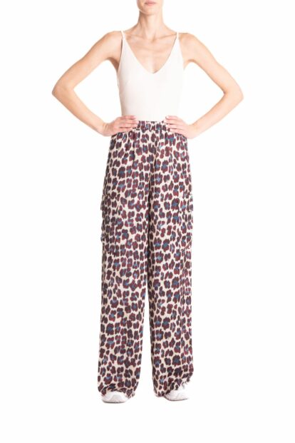 Brown And Turquoise Animalier Print Cargo Pants