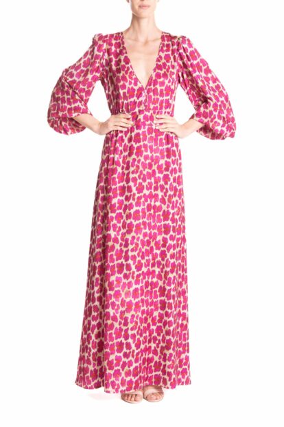 Vestito lungo   Animalier fucsia e rosso