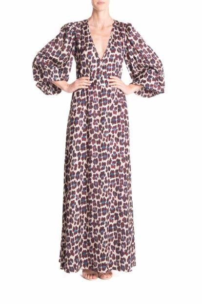Vestito lungo  Animalier marrone e turchese