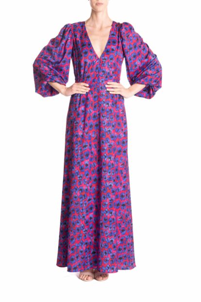 Vestito lungo animalier rosso e bluette