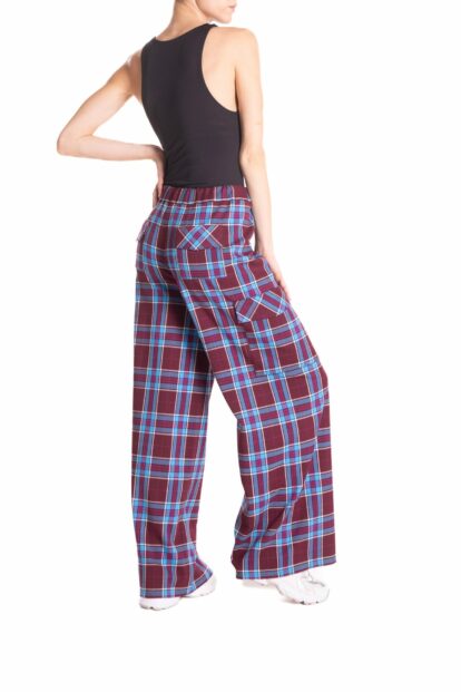 Burgundy And Turquoise Plaid Check Cargo Pant