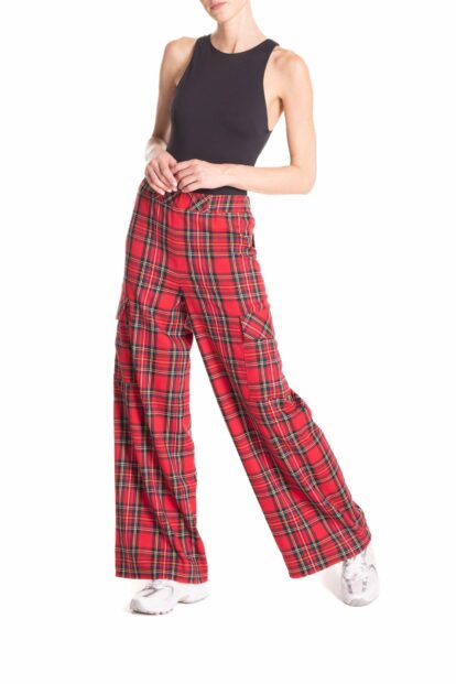 Pantalone cargo   Tartan rosso classico
