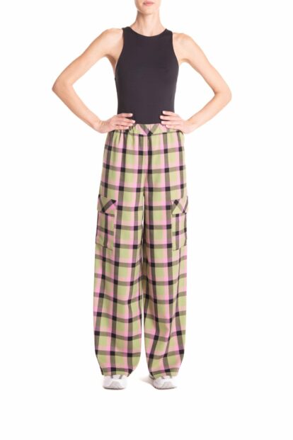 Pantalone cargo  Tartan verde e rosa
