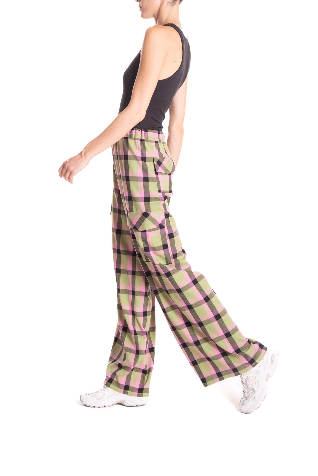 Green And Pink Plaid Check Cargo Pant Poupine