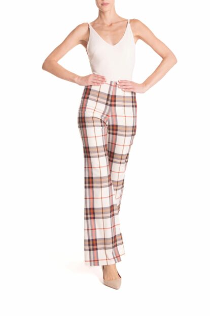 Pantalone zampa   Tartan bianco e marrone