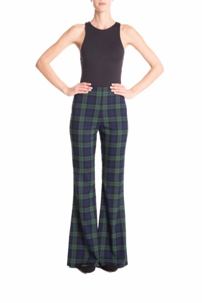 Blue And Green Plaid Flared Trousers