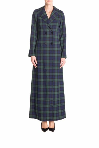Blue And Green Plaid Long Topcoat
