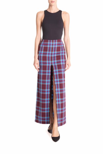 Tubino spacco centrale Tartan bordeaux e turchese
