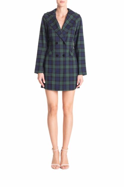 Vestito corto doppiopetto   Tartan blu e verde