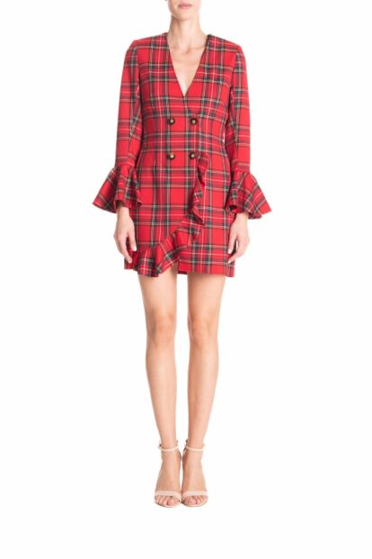 Vestito corto ruches Tartan rosso classico
