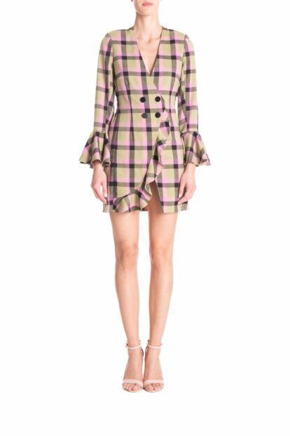 Vestito corto ruches   Tartan verde e rosa