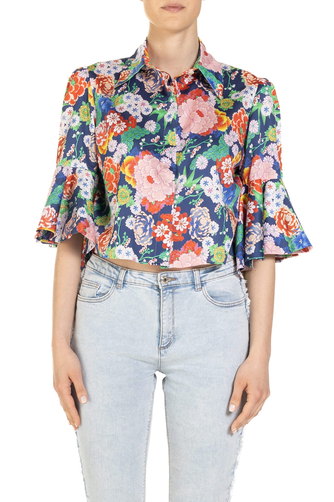 Peony print shirt with ruffles Poupine