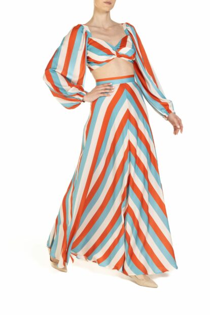 Poupine SS-25 - Crop top Riga Celeste Arancio e Panna