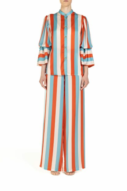Poupine SS-25 - Pantalone Riga Celeste Arancio e Panna