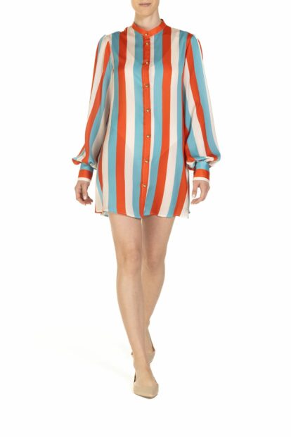 Poupine SS-25 - Vestito corto Riga Celeste Arancio e Panna