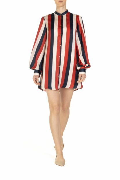 Poupine SS-25 - Vestito corto Riga Rosso Blu e Panna