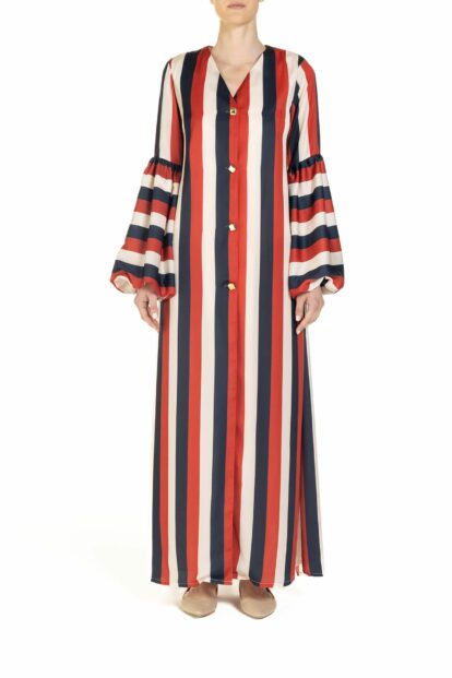 Poupine SS-25 - Vestito lungo Riga Rosso Blu e Panna