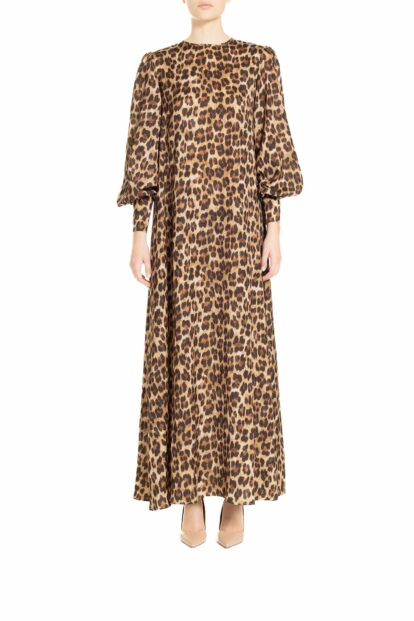 Poupine FW24-25 - Brown and black leopard print katfan maxi dress 