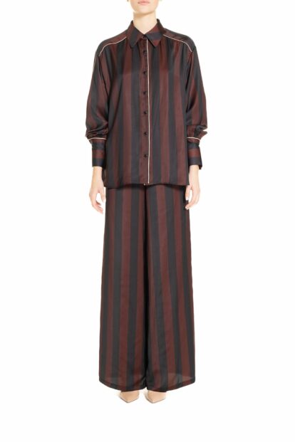 Shirt with black and burgundy stripes