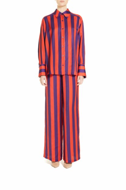 Shirt with purple and red stripes stripes