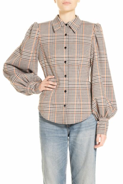 Poupine FW24-25 - Brown and orange Pied de Poule Plaid Shirt