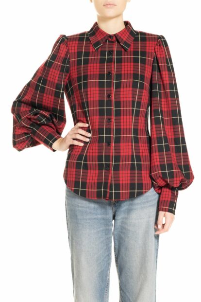 Poupine FW24-25 - Camicia  Tartan Rosso Nero e Oro