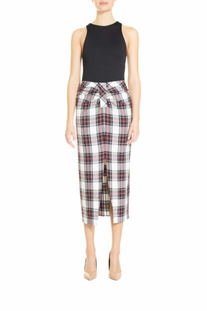 Poupine FW24-25 - Longuette arricciata    Tartan Bianco e Bordeaux
