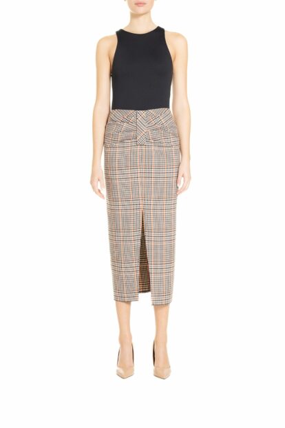 Poupine FW24-25 - Longuette arricciata   Tartan Pied de Poule Marrone e Arancio