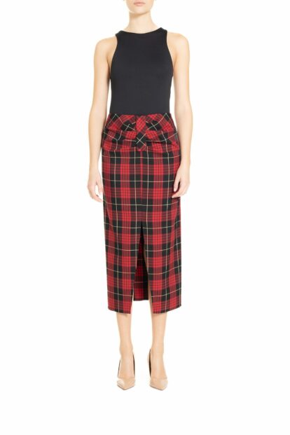 Poupine FW24-25 - Longuette arricciata Tartan Rosso Nero e Oro