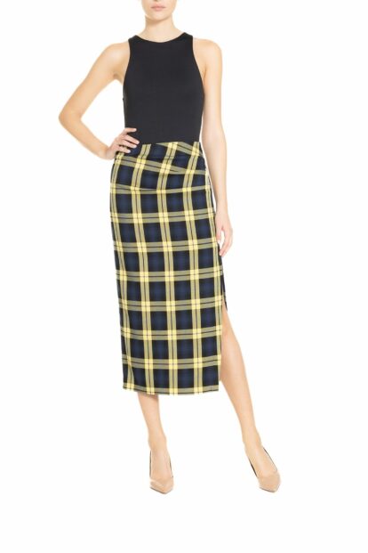 Poupine FW24-25 - Longuette spacco laterale Tartan Blu e Giallo