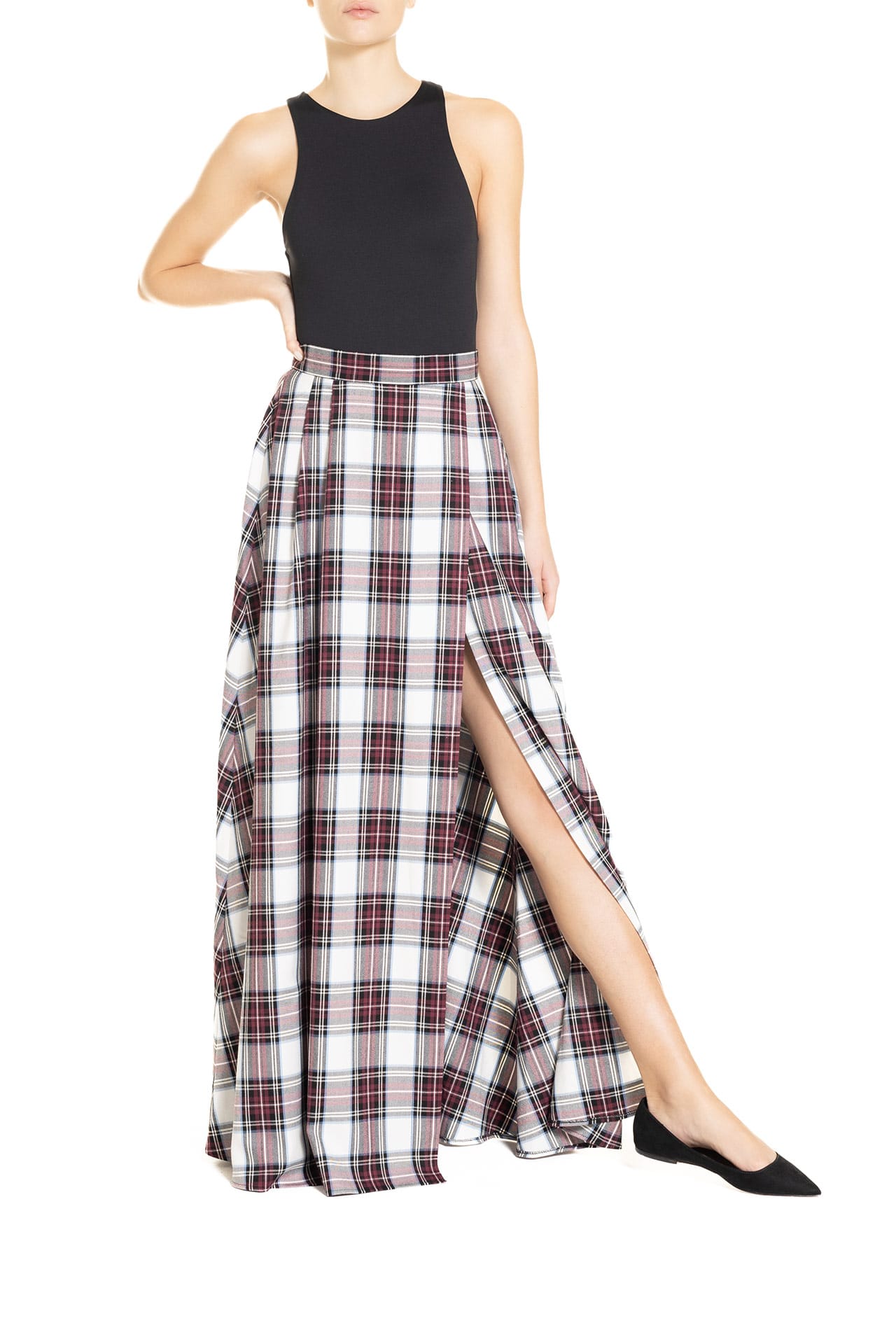 Maroon plaid skirt sales