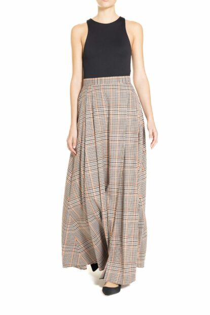 Poupine FW24-25 - Maxi ruota spacco   Tartan Pied de Poule Marrone e Arancio