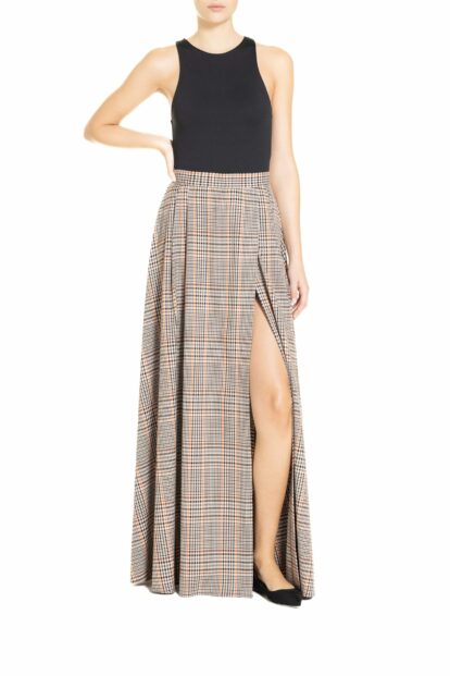 Poupine FW24-25 - Maxi ruota spacco   Tartan Pied de Poule Marrone e Arancio