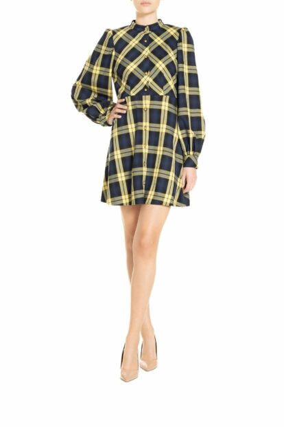Poupine FW24-25 - Vestito corto Tartan Blu e Giallo