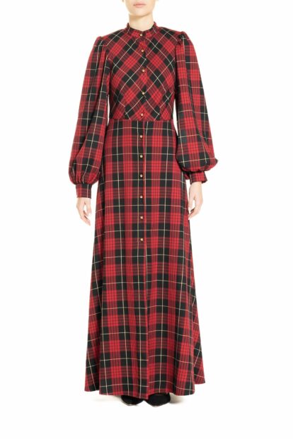 Red, Black, and Gold check long dress