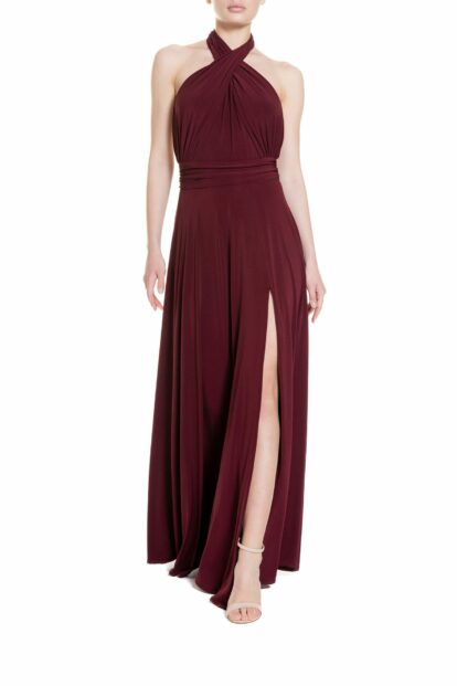 Poupine SS-25 - Vestito lungo con scollo incrociato Tinta Unita Burgundy